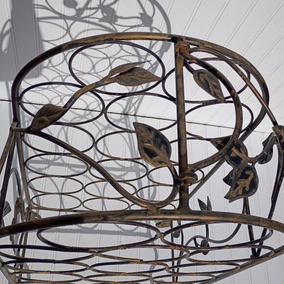 Tall Wine Rack Black Gold Wrought Iron with Grape Leaves 17 Bottle Holder Vtg - Picture 11 of 13